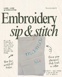 San Diego In-Person Hand Embroidery Workshop: July Sip & Stitch