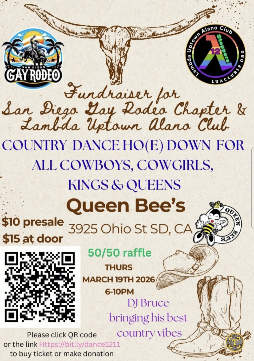Country Western HoeDown Dance Thursday 3/19 6-10pm @ Queen Bee's 🐝