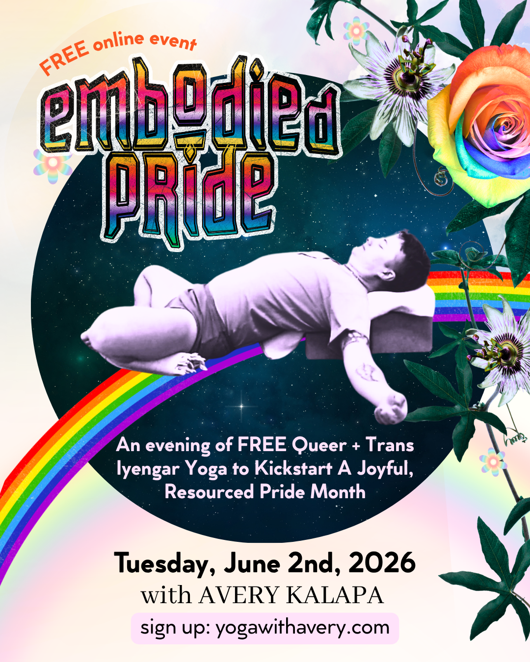 EMBODIED PRIDE: a FREE evening of Queer +Trans Iyengar Yoga to Kickstart a Joyful, Resourced Pride
